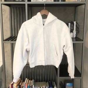 Aritzia TNA Boyfriend Boxy Fleece Zip Up Heather Cloud White